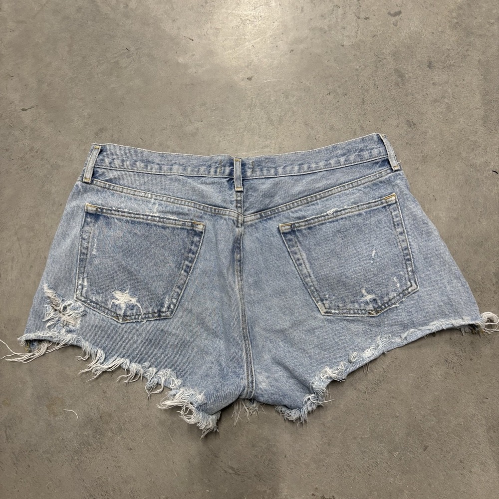 Agolde Women's Button Fly Parker Jean Shorts Sz 32 Blue Denim Cut Off Distressed - Picture 2 of 6